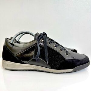 Ara Black Leather Fashion Sneaker Low Profile Lace Up Women’s Sz 11